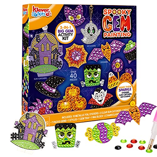 Klever Kits Halloween Big Gem Diamond Painting Kit, Create Your Own Magical Stickers and Suncatchers, Diamond Art for Kids, DIY Paint Arts Supplies, Craft Gift for Girls