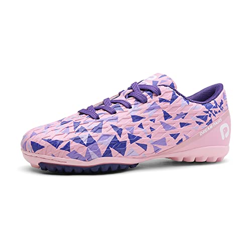 DREAM PAIRS Girls Indoor Turf Soccer Shoes Lace Up Cleats Pink/Purple Size 1 Little Kid SDSO223K