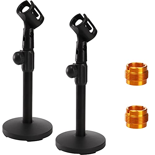 YOUEON 2 Pack Desktop Mic Stand with Mic Clip, Adjustable Microphone Stand Table Mic Stand for Snowball, Spark, Other Microphone, 3/8″ Female to 5/8″ Male 2 Metal Screw Adapter
