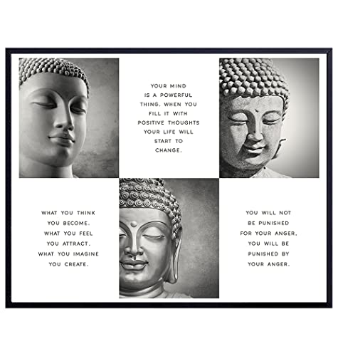 LARGE 11X14 – Positive Inspirational Quotes Buddha Posters – Zen Buddhism Wall Art – Spa Namaste Wall Decor, Yoga Studio, Home Office – Uplifting New Age Buddhist Meditation Spiritual Gifts for Women