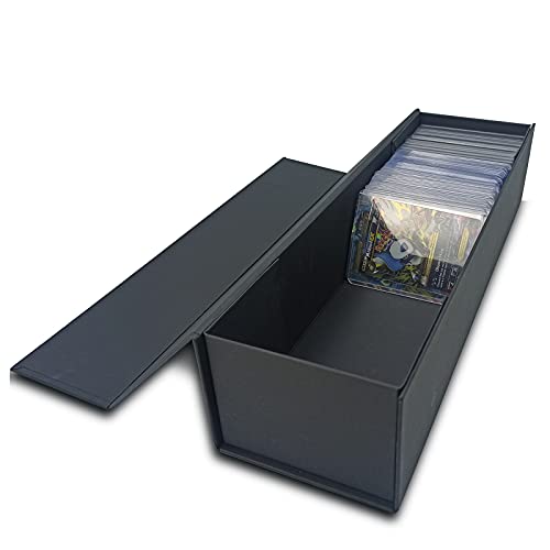 Trading Card Storage Box, Baseball Card Storage Box Holds 900+ Sport Cards or 200 Toploaders, Fits Football, Basketball, Hockey, Gaming & Trading Cards, Black, 13x4x3 inches