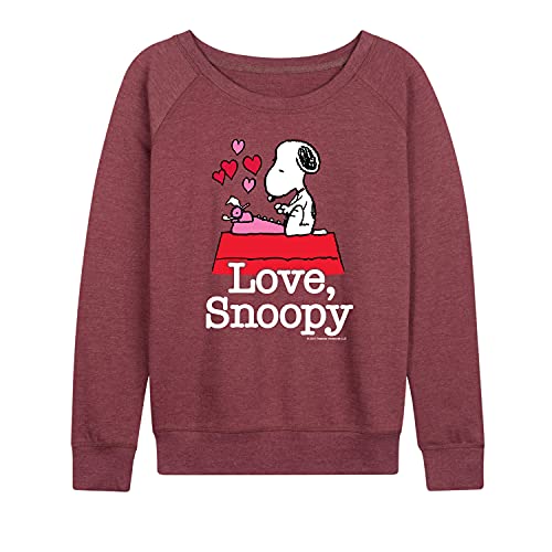 Peanuts – Love Snoopy – Women’s French Terry Pullover – Size Medium Heather Maroon