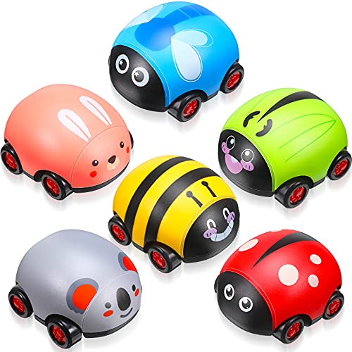 6 Pieces Animals Pull Back Cars Friction Powered Push and Go Back and Forth Vehicles Car Toys Friction Powered Vehicle Playset Toys (Vivid Style)