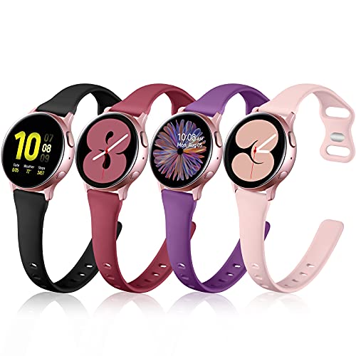 GEAK Compatible with Samsung Galaxy Watch 4 Band 40mm 44mm/Classic 42mm 46mm,Samsung Watch 5 Band,20mm Soft Slim Silicone Band for Samsung Active 2 Watch Band Women Small Black/Sand Pink/Plum/Wine Red