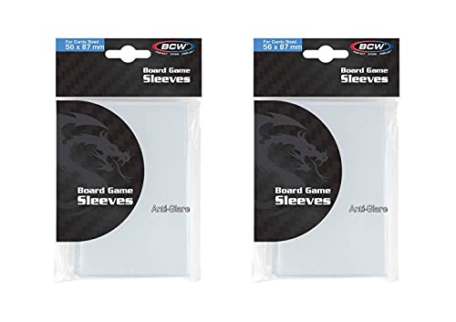 BCW_Supplies BCW Standard American Anti-Glare Board Game Sleeves – 56mm 87mm – Bundle of 2 Packs – 100 Sleeves Total