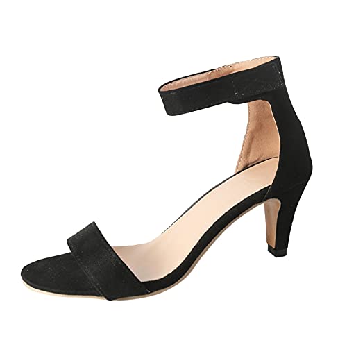 NOLDARES Block Heel Sandals for Women Summer Fashion Sandals Ankle Strap Hook and Loop Pumps Roman Thin High Heels Sandals, Black, 8
