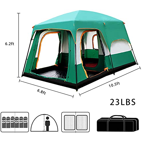SAMCAMEL 6 Person Camping Tent, Family Tent with 3 Door & 3 Mesh Window, Mesh Roof with Removable Top Rainfly, Double Layer Waterproof, Windproof Cabin Tent for Camping & Hiking, All Seasons (Green)