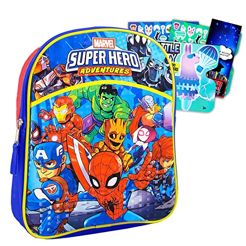 Marvel Super Hero Adventures Mini Backpack ~ 3 Pc Bundle With 11″ Avengers Superhero School Bag For Boys, Kids, Spiderman Coloring Pack And More | Marvel School Supplies
