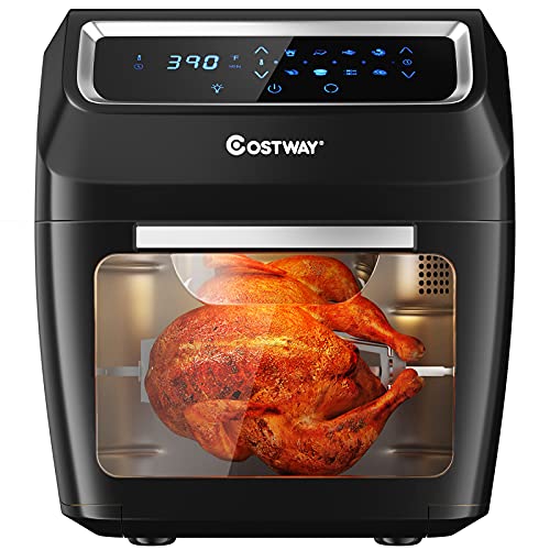 COSTWAY Air Fryer Oven, 8-In-1 Convection Air Dehydrator Oven with 6 Rotisserie Accessories, LED Touch Screen, Countertop Air Broiler Oven for Pizza, Toast, Turkey Roast, Fruit Slice, 1700W