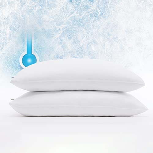 SERTA Power Chill Cooling Stain Resistant Hypoallergenic Pillowcase Protector with Zipper (2 Pack), Queen, White