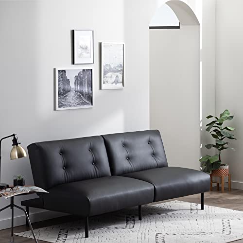 Edenbrook Gilman Futon – Futon Sofa Bed – Futon Couch – Small Futon – Living Room Furniture – Armless Sofa Bed Couch – Sleeper Sofa – Black Faux Leather Futon