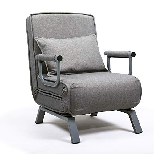 Sofa Bed Folding Arm Chair Convertible Sleeper Chair, Leisure Recliner Lounge Couch with Pillow and 5 Position Adjustable Backrest for Home Office, Gray