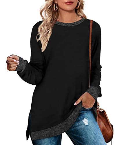 WEESO Black Crew Neck Sweatshirts for Women Long Winter Sweaters Tunic X-Large