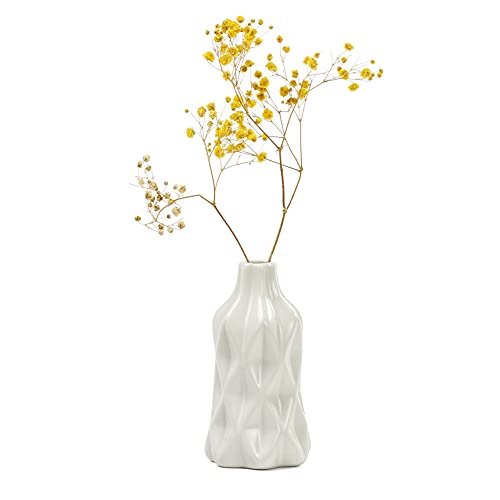 White Small Ceramic Vase Aromatherapy Bottle Artificial Dried Flower Porcelain Bud Vase, Creative Craft Ornament Modern Minimalist Origami Design for Home Office Banquet Decor