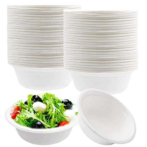 Lshfwn 100 PCS Disposable Paper Bowls,100% Compostable Biodgradble Bowl,12 OZ White Party Paper Bowls,Natural Sugarcane Fibers Bowls for Parties Catering