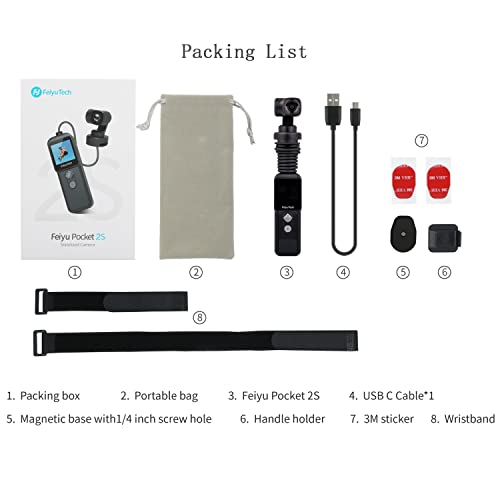 Feiyu Pocket 2S-Wearable Light 3-Axis Gimbal Stabilized 4K Video Action Camera,130° View,Magnetic AL. Alloy Boby,Speaker Mic,4xZoom,8MP Photo,512G Card Slot,HDMI,Beauty Effect,for YouTube TikTok Vlog | The Storepaperoomates Retail Market - Fast Affordable Shopping