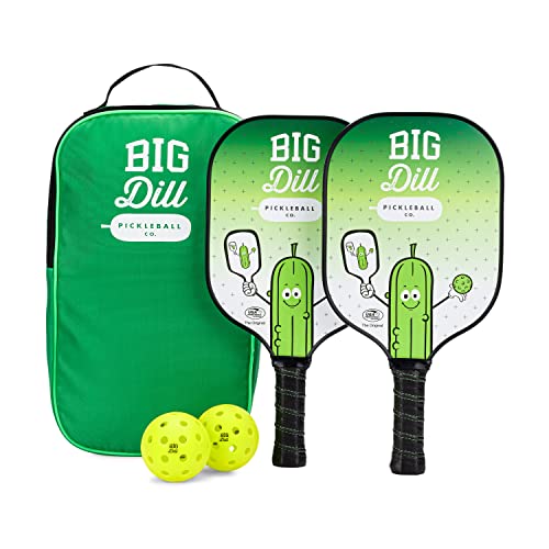 Big Dill Pickleball Co. Original Pickleball Paddles Set of 2 USAPA Approved Pickleball Racquets — 2 Carbon Fiber Paddles with Covers, 2 Outdoor Pickleballs & Pickleball Bag, Pickle Ball Rackets Set