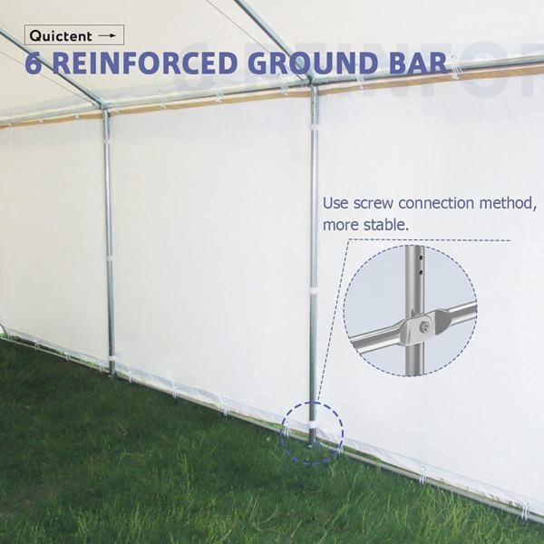 Quictent 10’x20’ Carport Heavy Duty Galvanized Car Shelter Car Canopy Boat Shelter with Reinforced Steel Cables and Ground Bars-White