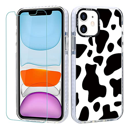 MZELQ Designed for iPhone 11 Case, Cute Cow Print TPU Phone Cow Patterns Case + Screen Protector Compatible with iPhone 11 6.1 inch Fit Girls Women iPhone 11 Case