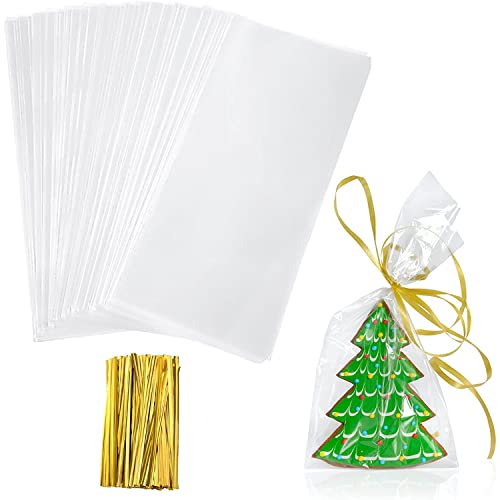 Yotelab Cellophane Treat Bags, 4×9 Inches Clear Cellophane Bags With Twist Ties,100 Pcs