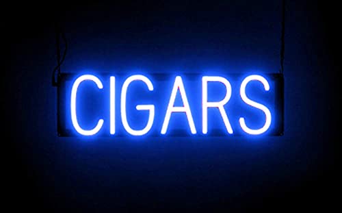 SpellBrite Cigars LED Sign for Smoke Shops | Cigar Neon Sign Look with LED Lights for Energy-Efficient and Long-Lasting Cigar Lounge or Smoke Shop Advertising, 8 Animation Settings, Blue, 22 in.