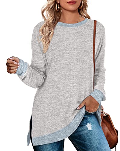 Womens Tunic Sweatshirts Winter Pullover Sweaters for Women Grey Large