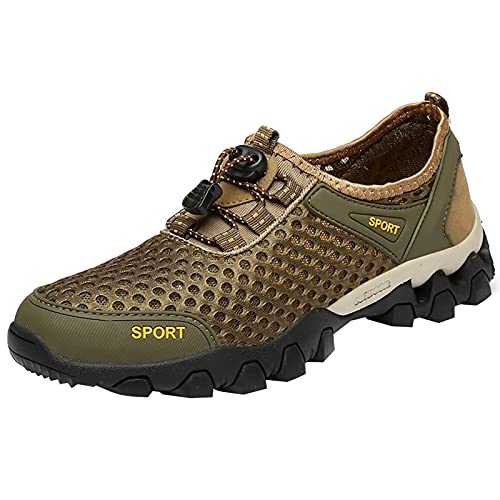 FJAOGS Mens Water Shoes Hiking Wading Outdoor Shoes Quick Dry Breathable Sailing Travel Swim Boating Fishing Khaki 46