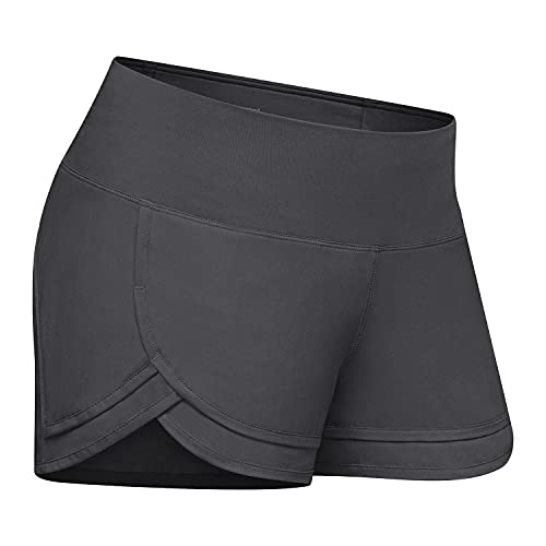 Women’s Lightweight Running Shorts with Mesh Linner 3″ WOD Workout Athletic Shorts for Women with Phone Pocket Dark Gray