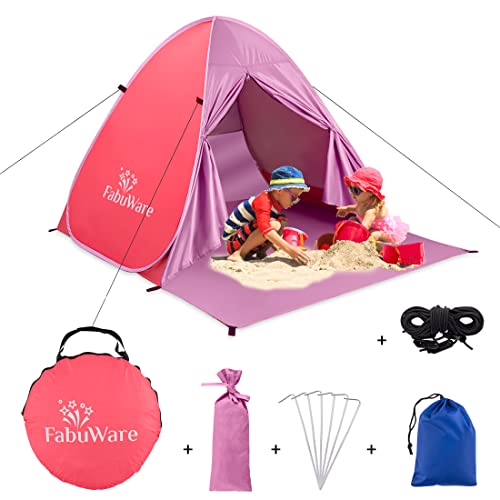 Fabuware Pop Up Beach Tent – UPF 50+ UV Sun Protection Beach Shade Beach Tent Pop Up for Kids & Adults – Sun Shelter with Carry Bag and Tent Stakes for Beach, Park, Camping (Coral Pink)