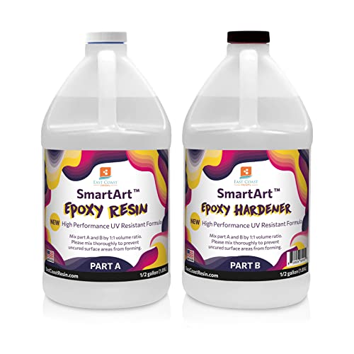 SmartArt Epoxy Resin 1 Gallon Kit | Easy to Use, Crystal Clear, Super Glossy, Durable, UV Resistant | For Arts & Crafts, Jewelry, Tabletops, Casting Molds, DIY – (1/2 gallon + 1/2 gallon)