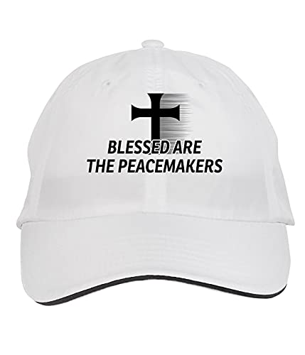 Makoroni – Blessed are The Peacemakers Christian Cross Hat Adjustable Cap, DesJ47 White