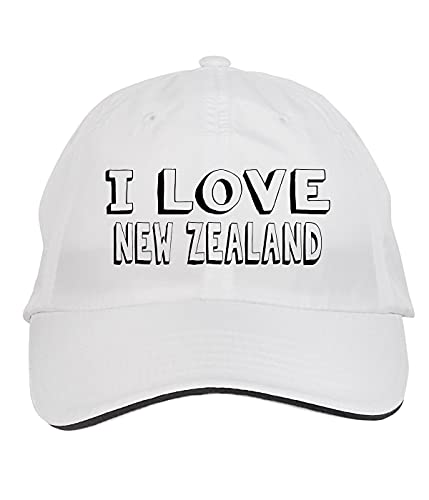 Makoroni – I Love New Zealand Hat Adjustable Cap, DesB98 White
