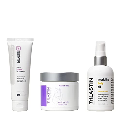 TriLASTIN Maternity Stretch Mark Prevention Cream Bundle with Nourishing Body Oil and Hydro-Thermal Accelerator | 1 Month Supply of All-Natural, Paraben-Free, and Hypoallergenic Skincare Products