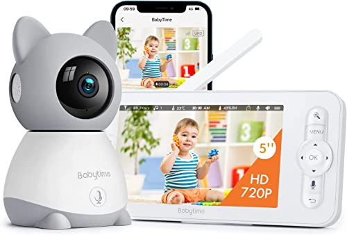 Baby Monitor with Camera and Audio, BabyTime 1080P Video Baby Monitor, 5″ Color Display, Infrared Night Vision, 2-Way Talk, Temperature & Sound Alarm, Up to 1000ft Range , App Control