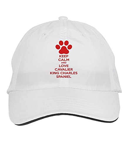 Makoroni – Keep Calm and Love Cavalier King Charles Spaniel Hat Adjustable Cap, DesF28 White