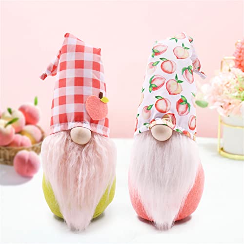 Peach Gnomes Spring Summer Gnomes Plush Sweet Pink Peachy Tomte Peaches Easter Kitchen Decor Scandinavian Nisse Elf Dwarf for Household Farmhouse Tiered Tray Decorations Set of Two