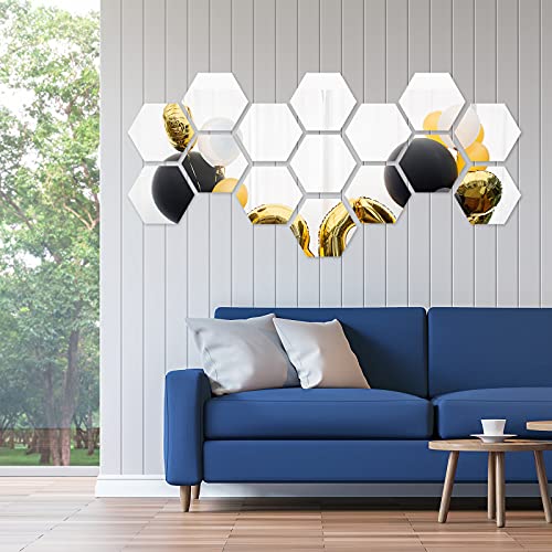 32 Pieces Hexagon Mirror Wall Stickers Removable Acrylic Mirror Setting Hexagon Wall Sticker Decal for Home Room Living Bedroom Decor (15 x 13.3 x 7.5 cm)