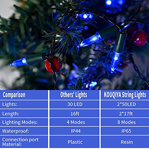 KOUQIYA Blue Christmas Lights Battery Operated, 2 Set of 17ft 50 LED Mini String Lights with Timer 8 Modes Waterproof Tree Lights for Outdoor Indoor Xmas Garden Party Decor | The Storepaperoomates Retail Market - Fast Affordable Shopping
