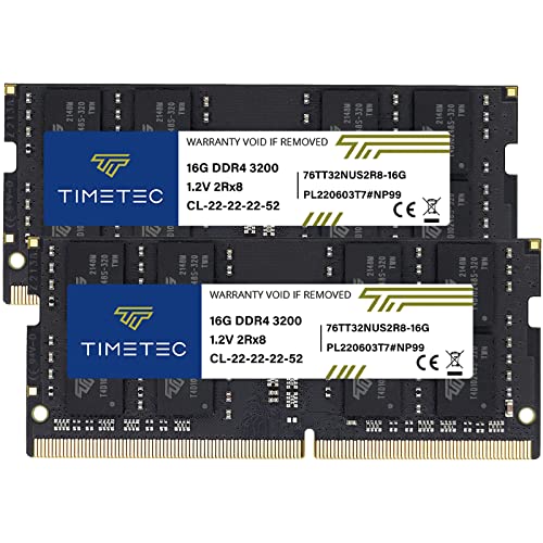 Timetec 32GB KIT(2x16GB) DDR4 3200MHz (DDR4-3200) PC4-25600 Non-ECC Unbuffered 1.2V CL22 2Rx8 Dual Rank 260 Pin SODIMM for AMD and Intel Gaming Laptop Notebook PC Computer Memory RAM Module Upgrade