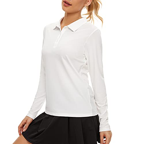 Women’s Golf Shirt Long Sleeve Polo Shirt UPF50+ Sun Protection Moisture Wicking Quick Dry Golf Polo Shirt（White,L