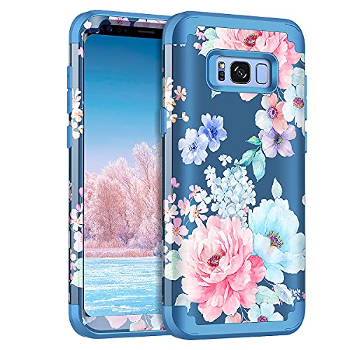 Rancase for Galaxy S8 Case,Three Layer Heavy Duty Shockproof Protection Hard Plastic Bumper +Soft Silicone Rubber Protective Case for Samsung Galaxy S8,Flower