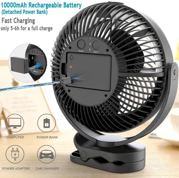 ALAGOON 10000mAh Battery Operated Misting Fan with Clip, 8-Inch Mist Clip Fan with 200ml Water Tank, Detachable Rechargeable Battery, Run Continuously for 48 Hours