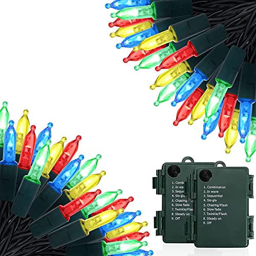 KOUQIYA Battery Operated Christmas Lights, 2 Set of 17ft 50 LED Mini String Lights with Timer 8 Modes Waterproof Tree Lights for Outdoor Indoor Xmas Garden Party Decor, Multicolor
