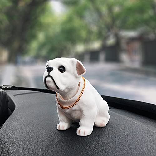 SEADEAR Car Nodding Dog Doll Cute Dog Ornaments Shaking Head Dog Car Dashboard Ornaments Toys Creative Gifts Car Ornaments (White Bulldog)