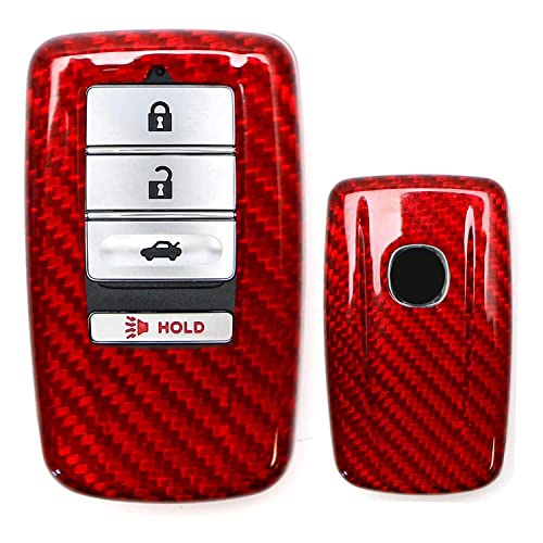 iJDMTOY Real/Genuine Gloss Red Carbon Fiber Key Fob Shell Cover, Compatible with Acura ILX RLX TLX RDX MDX Keyless Smart Key