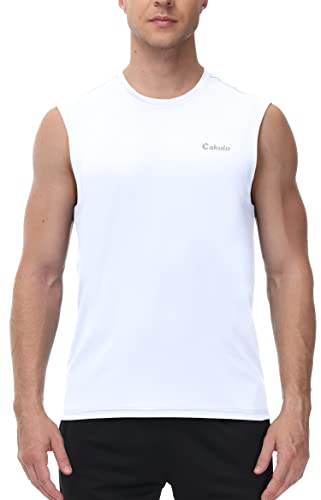 Cakulo Men’s Workout Swim Sleeveless Shirts Quick Dry Beach Pool Tech Running Athletic Exercise Muscle Bodybuilding Basketball Summer Joggers Tank Top Big and Tall White 4XL