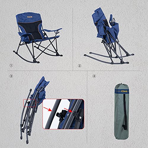 iClimb Padded Folding Rocking Chair Heavy Duty Camping Patio Porch Backyard Lawn Garden Balcony Rocker Indoor Outdoor with Carry Bag | The Storepaperoomates Retail Market - Fast Affordable Shopping