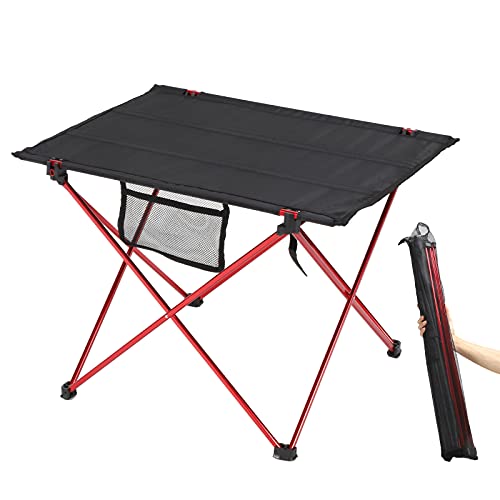 Portable Camping Table, ADVENATURE Ultralight Small Folding Camp Desk for Outdoor, Beach, Picnic, Novice Friendly, Quick Setup, Foldable Aluminum Frame, Upgraded Side Pockets, Handy Carry Bag – Medium