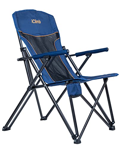 iClimb Heavy Duty Hard Arm Camping Folding Mesh Chair with Cup Holder, Bottle Opener and Carry Bag