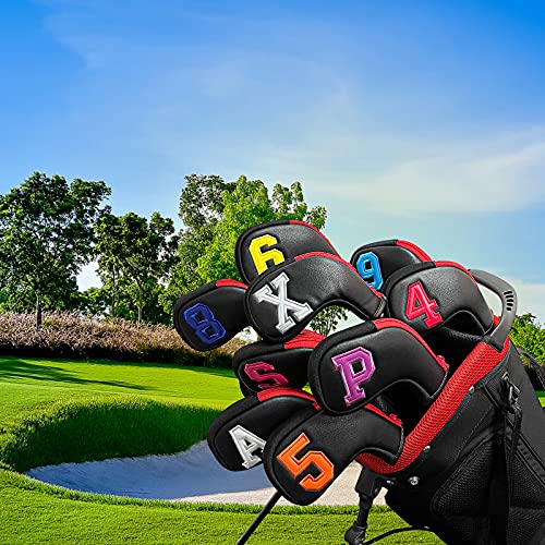 wosofe Golf Head Covers for Iron Headcover with Zipper Black Leather 10pcs Set Colorful Number Embroideried PU Leather Waterproof Fit All Brands (Multicolor) | The Storepaperoomates Retail Market - Fast Affordable Shopping